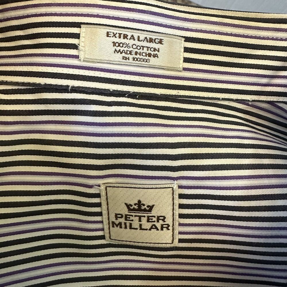 Peter Millar Dress Shirt Mens XL Black Purple‎ White Striped 100% Cotton - Picture 4 of 5